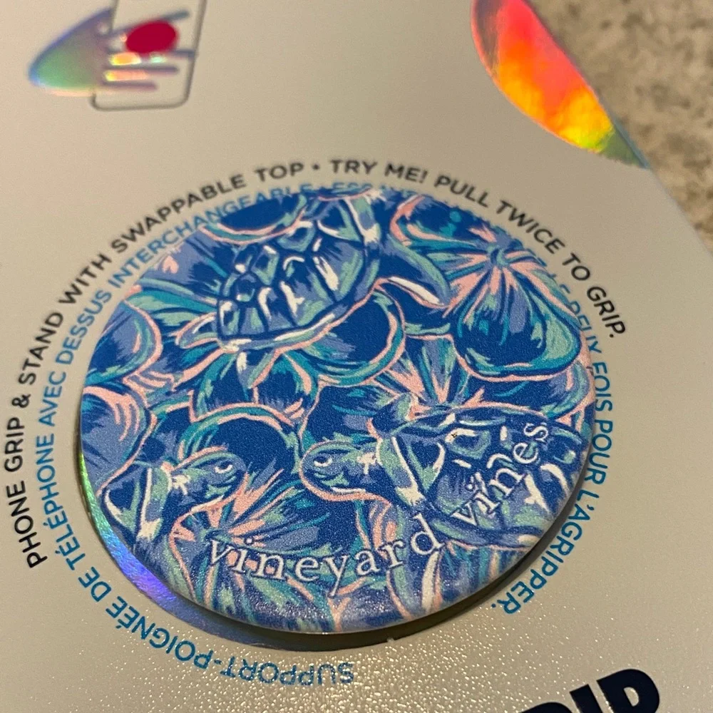 PopSocket PopGrip - Vineyard Vines Turtle Pattern in Blue and Pink